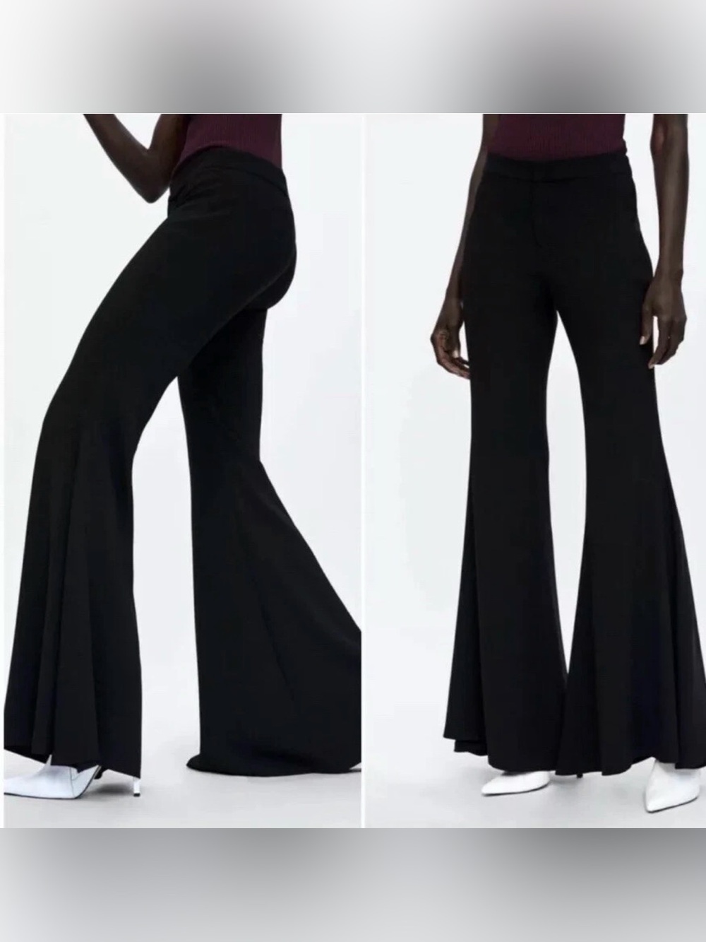 NWT ZARA High Waisted Black Flared Pants Bell Bottom Trousers – Size XL